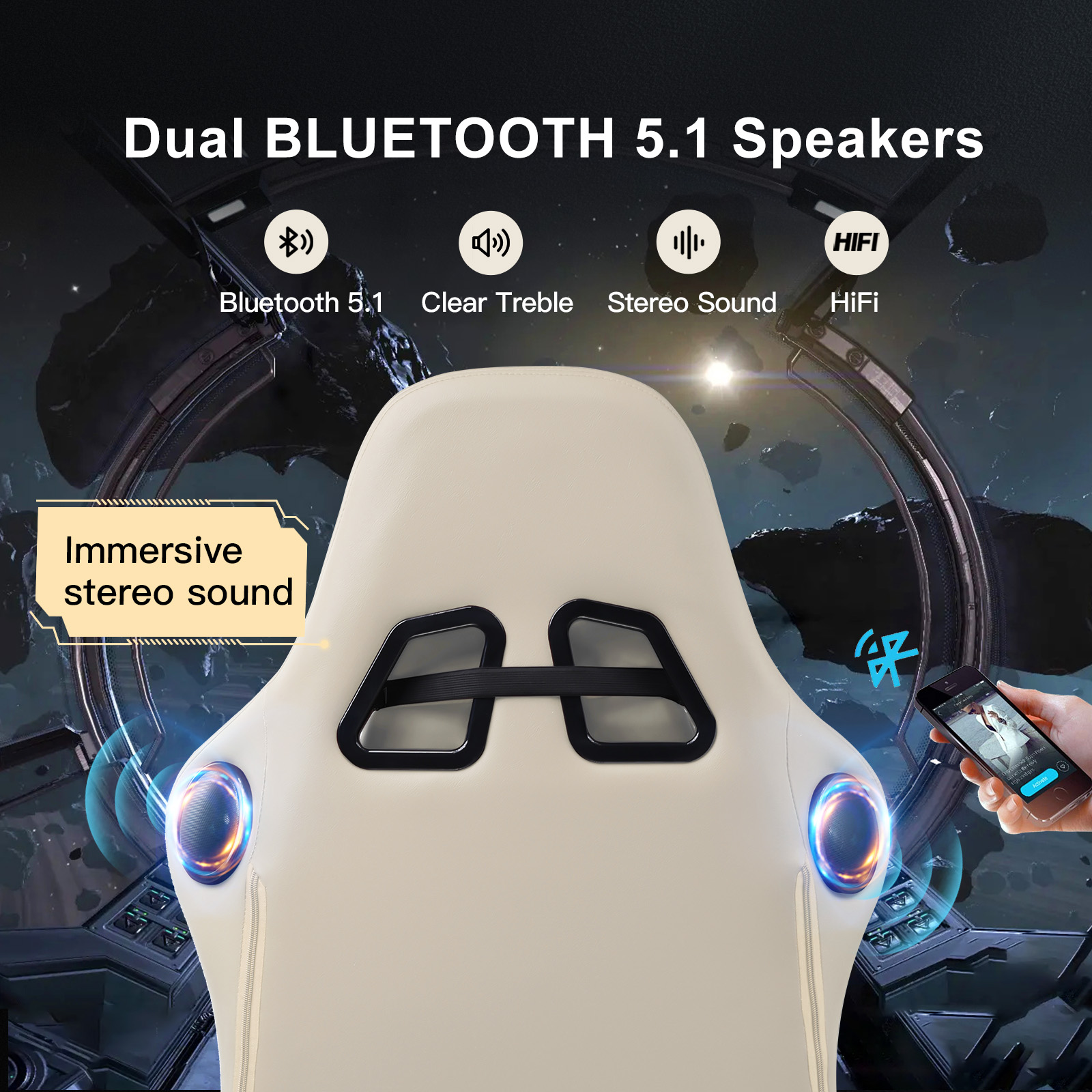 GTPLAYER Gaming stoel Ergonomische Gaming fauteuil Bureaustoel PC Voetsteun luidspreker Muziek Bureaustoel tot 150 kg