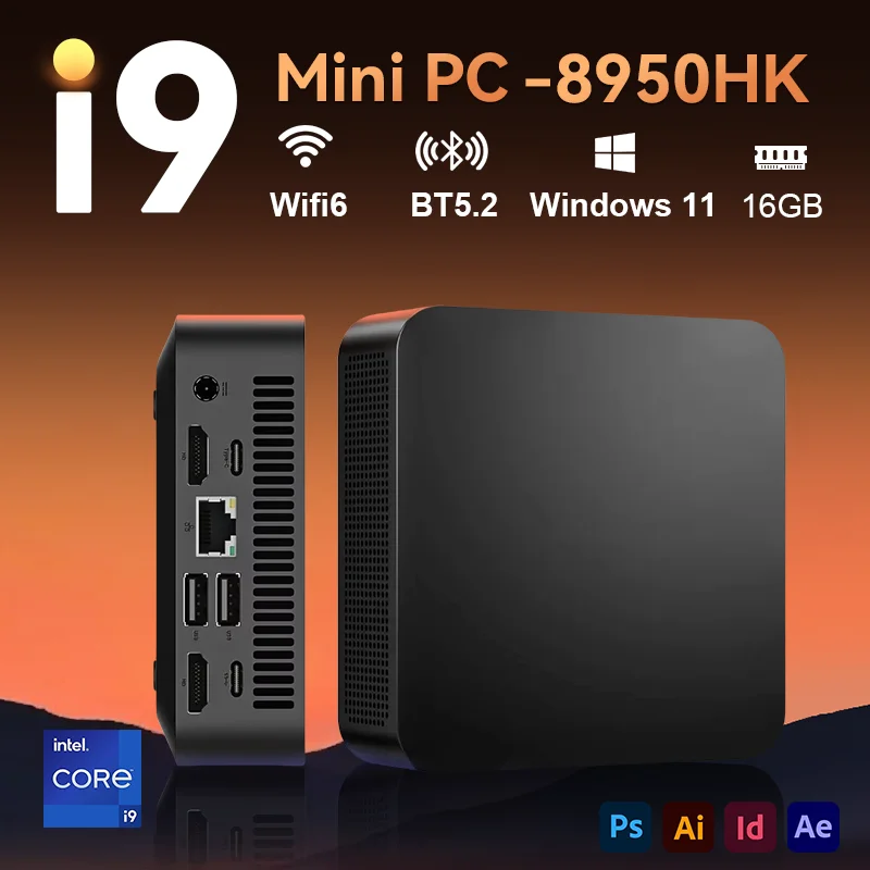Mini PC Intel i9-8950HK/Celeron N5095A Windows 11 Pro 16GB RAM 1/2TB SSD WiFi6 BT5.2 Computer Desktop lavoro Pocket PC