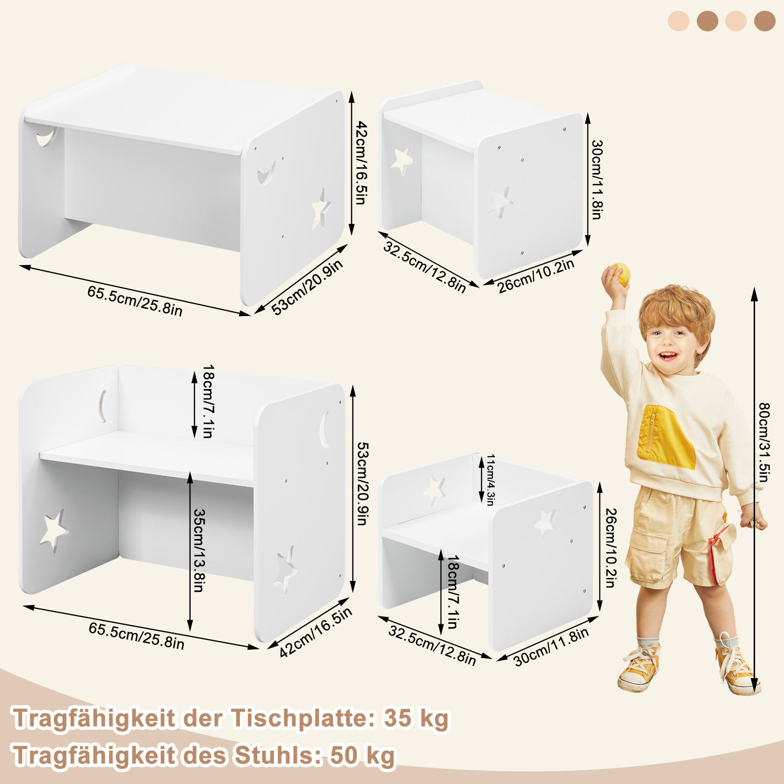 WOLTU Kindertafel met 2 stoelen Multifunctionele kindermeubelset voor speelkamer Kleuterschool Kinderkamer