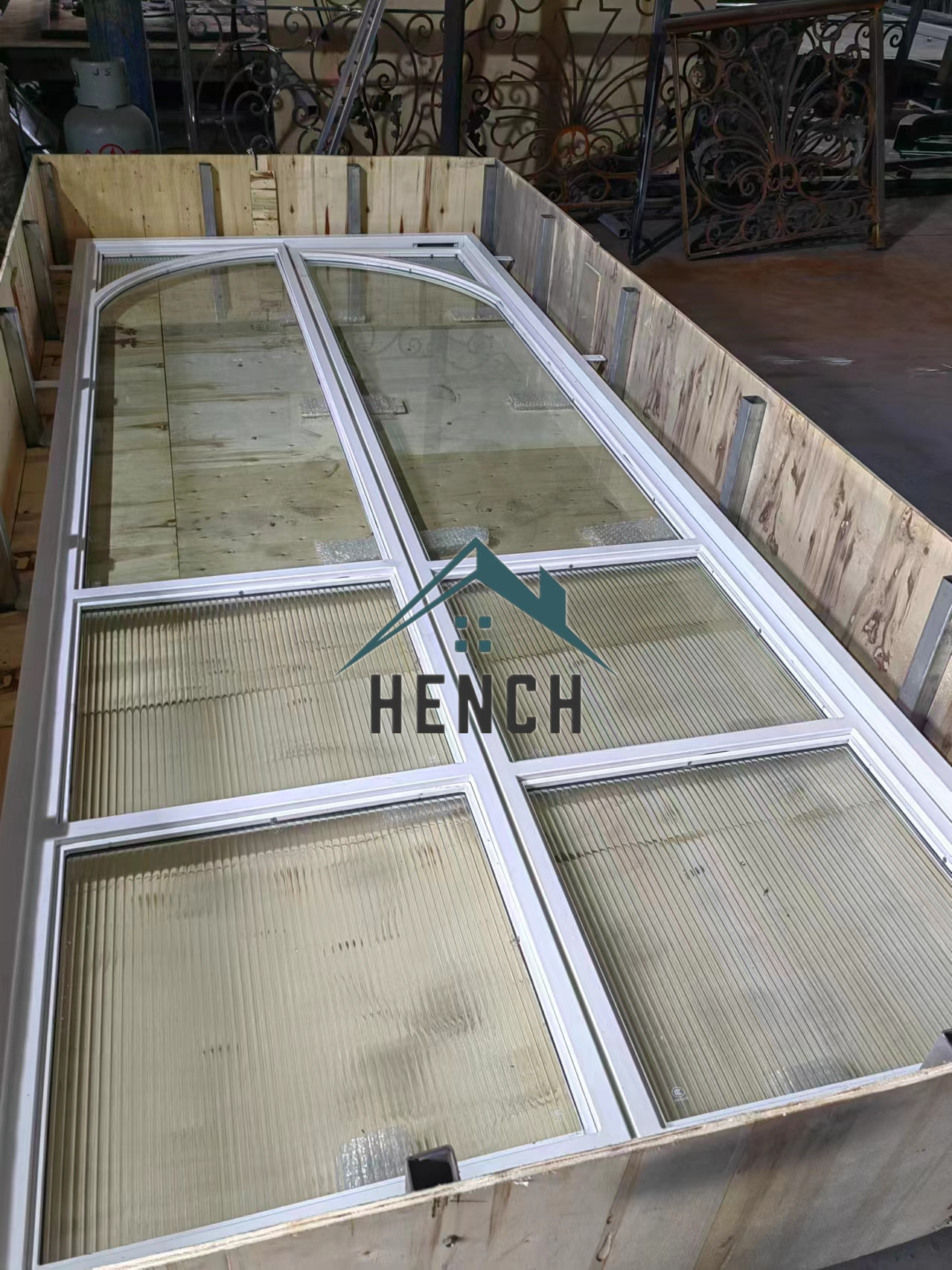 Hendidura de hierro forjado, puerta de entrada delantera doble, fábrica China