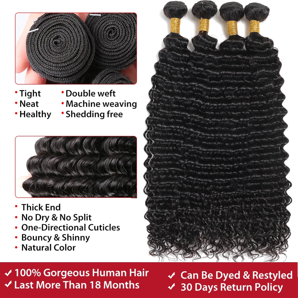 30นิ้ว Deep Wave 1 3 4ช่อผมผมมาเลเซียรวมกลุ่ม100% Virgin Depp น้ำ Curly Bundles ส่วนขยาย tissage
