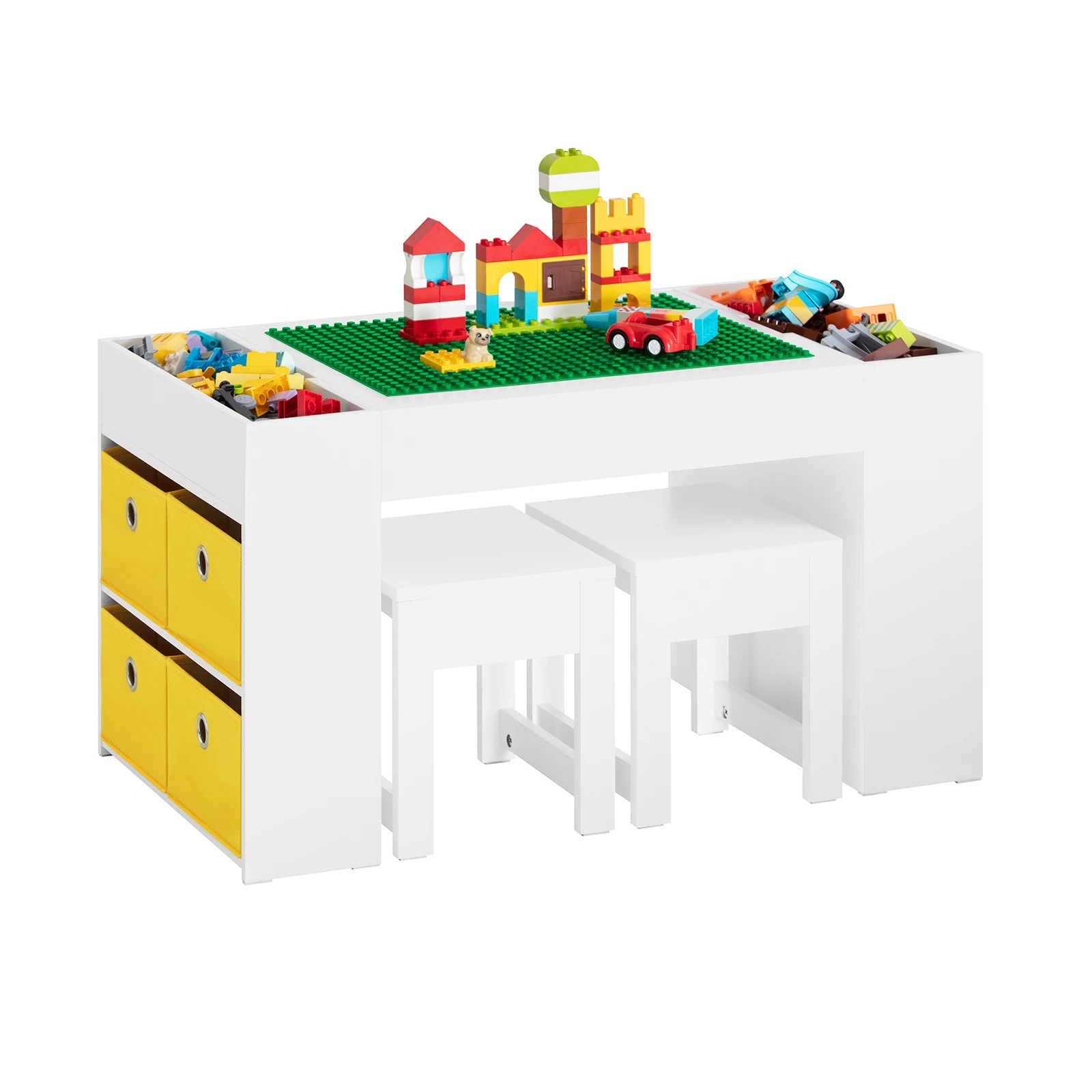 SoBuy KMB75-W tavolo per bambini con 2 sedie gruppo di sedili per bambini con spazio di archiviazione Seggiolino per bambini multifunzionale Gruppo tavolo per bambini Set di sedie