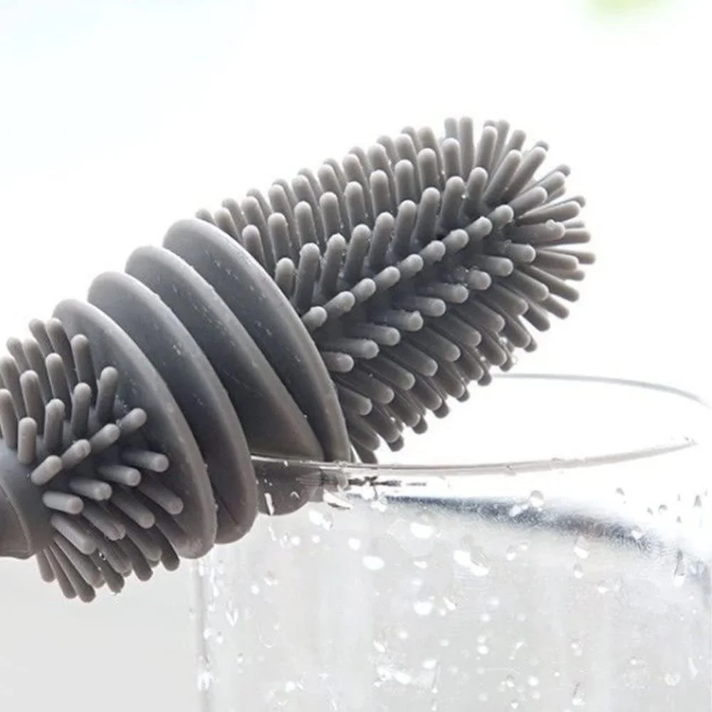 Spazzola per bottiglie di latte in silicone Spazzola per tazze Detergente per vetri Strumento per la pulizia della cucina Manico lungo Spazzola per la pulizia della tazza di vetro per bottiglie di bevande