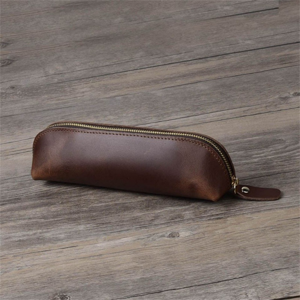 Borsa per penna a matita con cerniera in pelle 1PC - Borsa per cosmetici piccola per trucco da viaggio - Caffè vintage