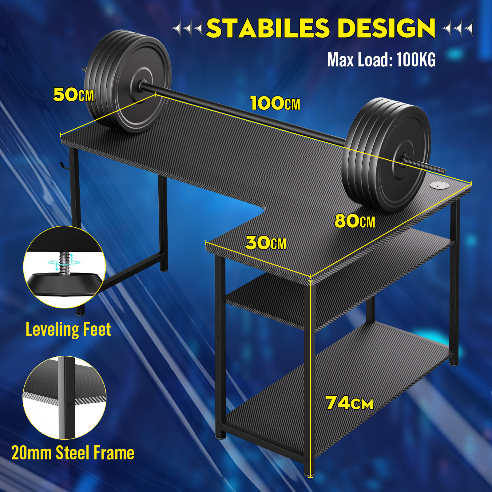 COMHOMA Biurko Gamingowe z Półką, Biurko Narożne 100cm w Kształcie L, Stół Komputerowy do Biura i Domu