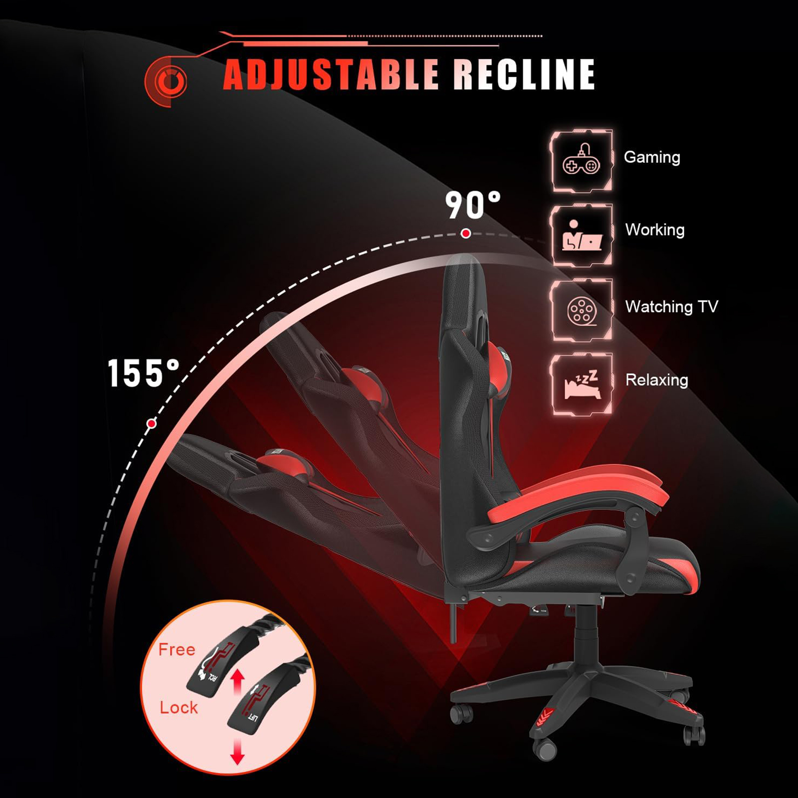 Bigzzia Chaise de jeu avec LED RGB Chaises de jeu Chaise PC ergonomique avec appui-tête Chaise de jeu Éclairage lumineux RVB Chaise d'ordinateur