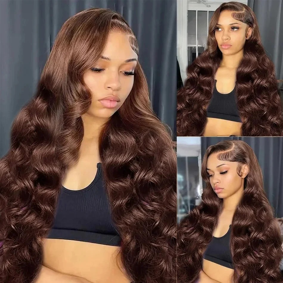 30 parrucche per capelli umani castano cioccolato da 40 pollici onda del corpo 13x5 13x6 HD parrucca anteriore in pizzo onda d'acqua prepizzicata # 2 colori rossi per le donne