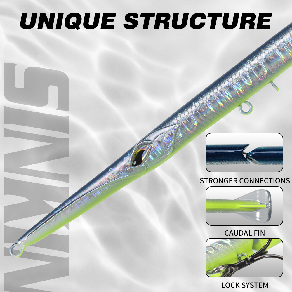 Hunthouse Gelenk-Bleistiftköder, 3 Abschnitte, Angelköder, 255 mm/30,6 g, nadelnder Schwimmköder für Bluefish-Seebarsch-Gerät