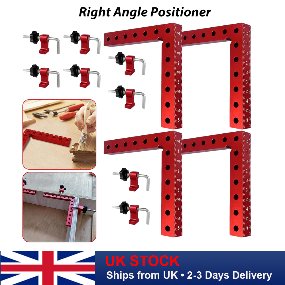 4 Packs 90 Degree Aluminium Alloy Positioning Squares Red Right Angle Clamps L-Shaped Corner Clamps Woodworking Carpenter Clamps