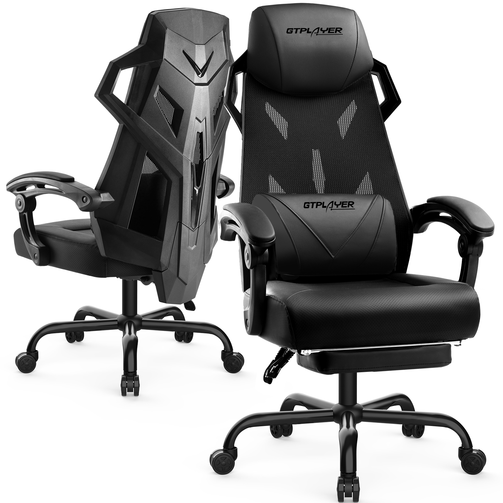 GTPLAYER Mesh Gaming Chair with Footrest 3D Stereoscopic Frame Support Ergonomic Fabric Cover Desk Chair