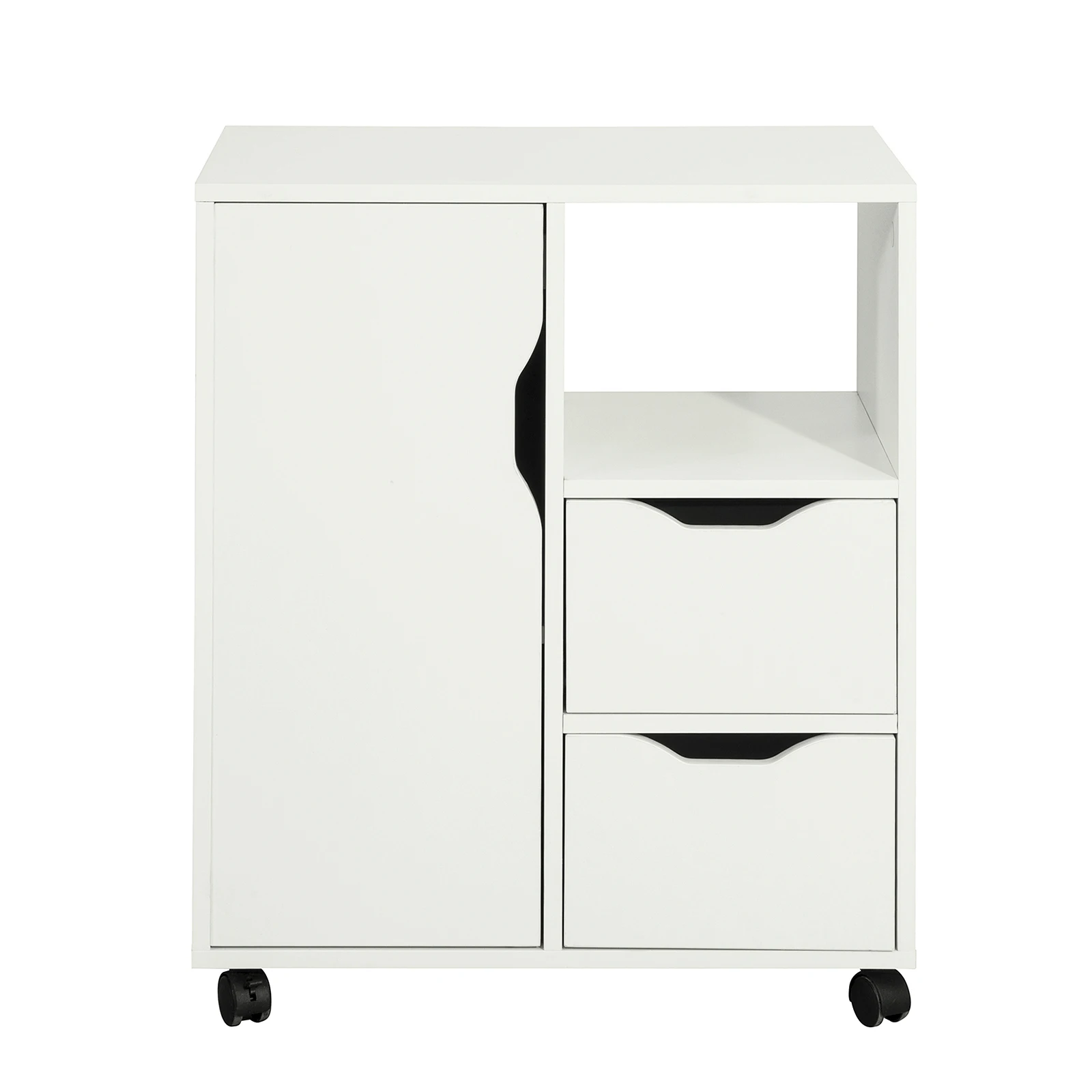SoBuy FBT105-W printertafel met 2 lades en 1 deurmap kledingkast rolcontainer kantoorwagen zijwagen kantoorcontainer Wit