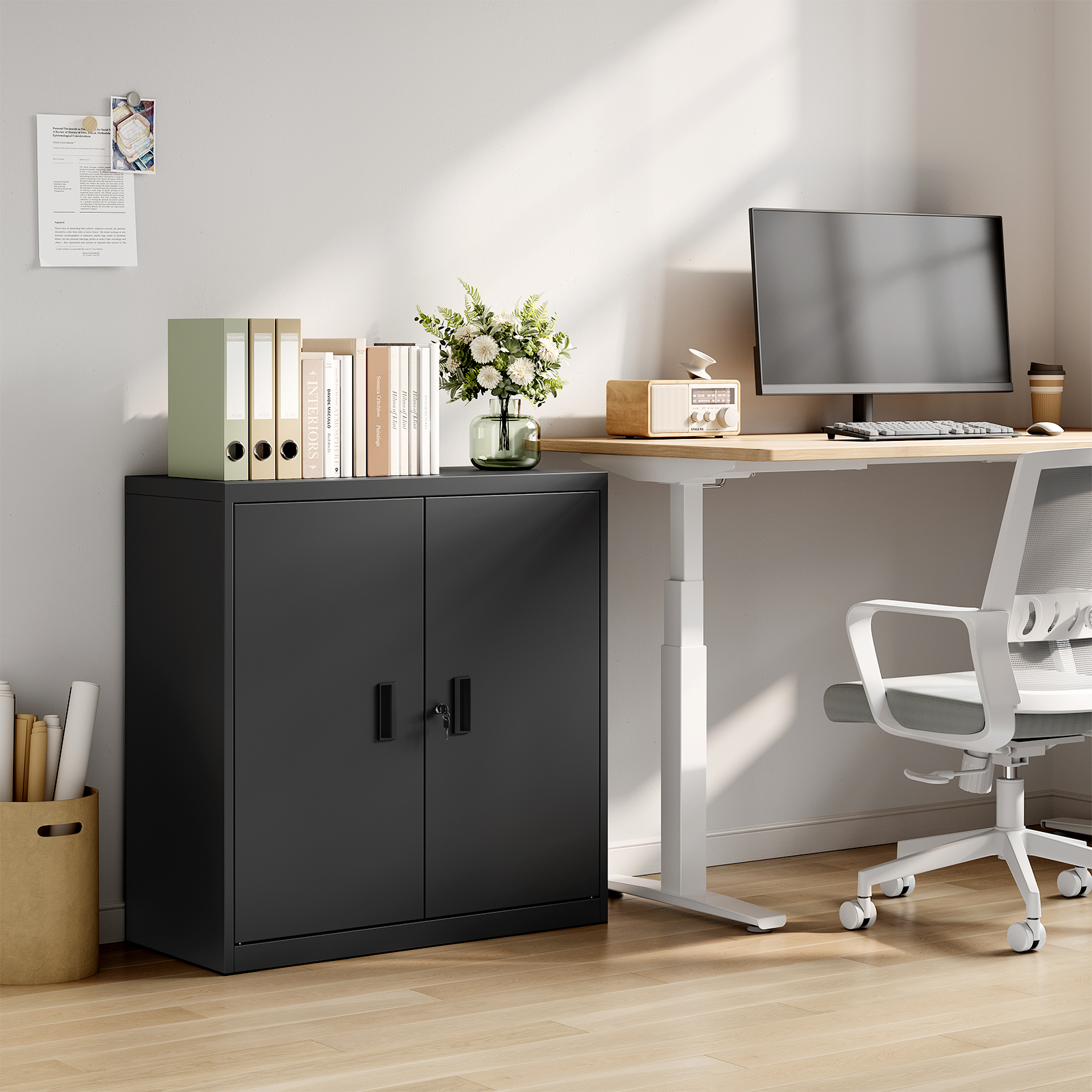 WOLTU Zamykana szafka na dokumenty z zamkiem Półka z regulacją wysokości Szafka na drukarkę Wielofunkcyjne miejsce do przechowywania dokumentów w biurze