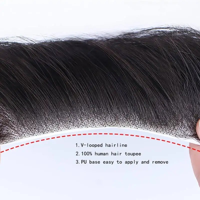 現実的なフロントヘアライン自然人毛かつら男性のための V スタイルフロントマンかつらスキン PU ベース男性かつら送料無料