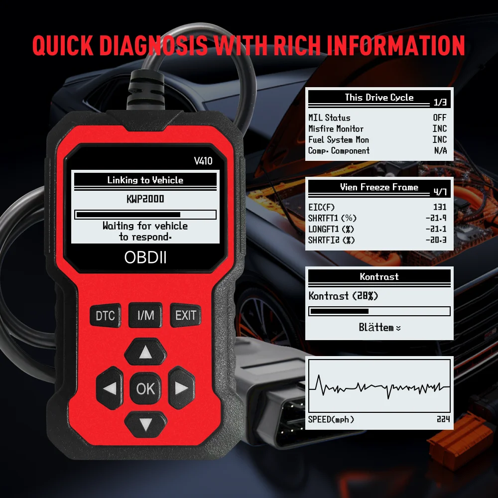 Escáner Obd2 para coche, herramienta de diagnóstico, lector de códigos, lector de códigos de falla del motor, escáner que puede diagnosticar todos los Obd Ii en 1996, acuerdo Car Sca