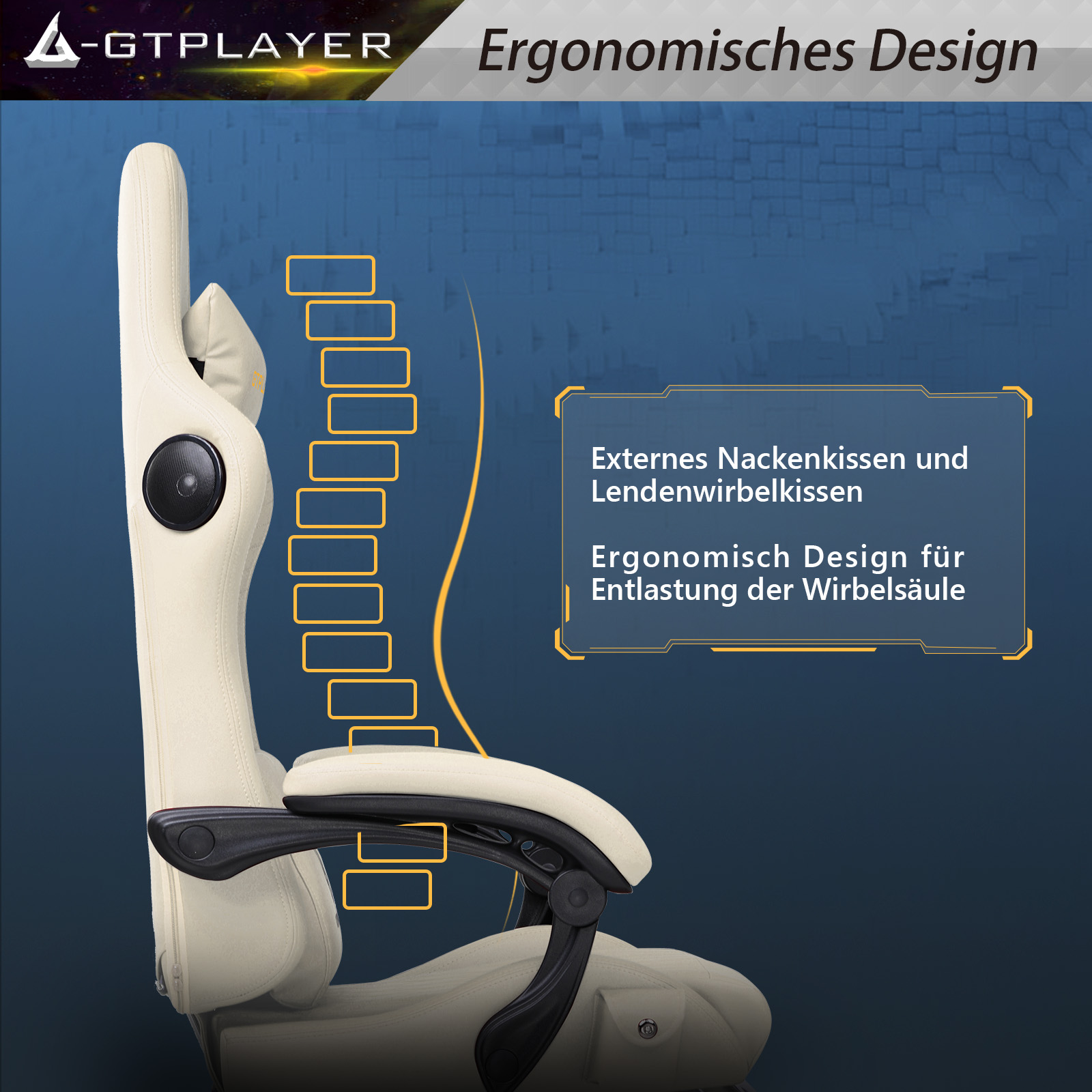 GTPLAYER Gaming stoel Ergonomische Gaming fauteuil Bureaustoel PC Voetsteun luidspreker Muziek Bureaustoel tot 150 kg