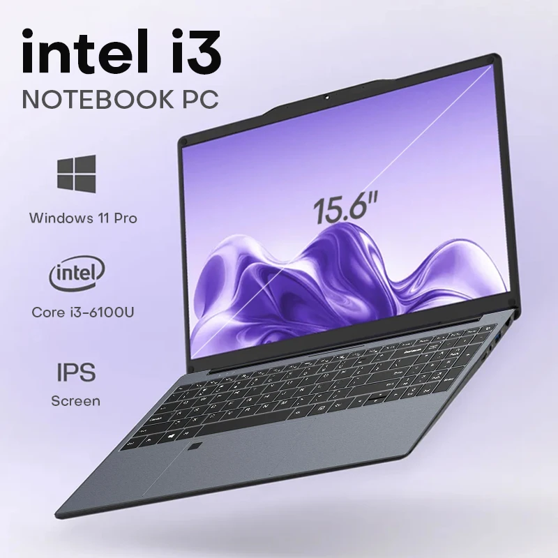 15,6 inch Windows 11 Pro laptopcomputer Intel Core i3 6100U IPS FHD 1080P Notebook PC Kantoorstudie Laptops Vingerafdruk ontgrendelen