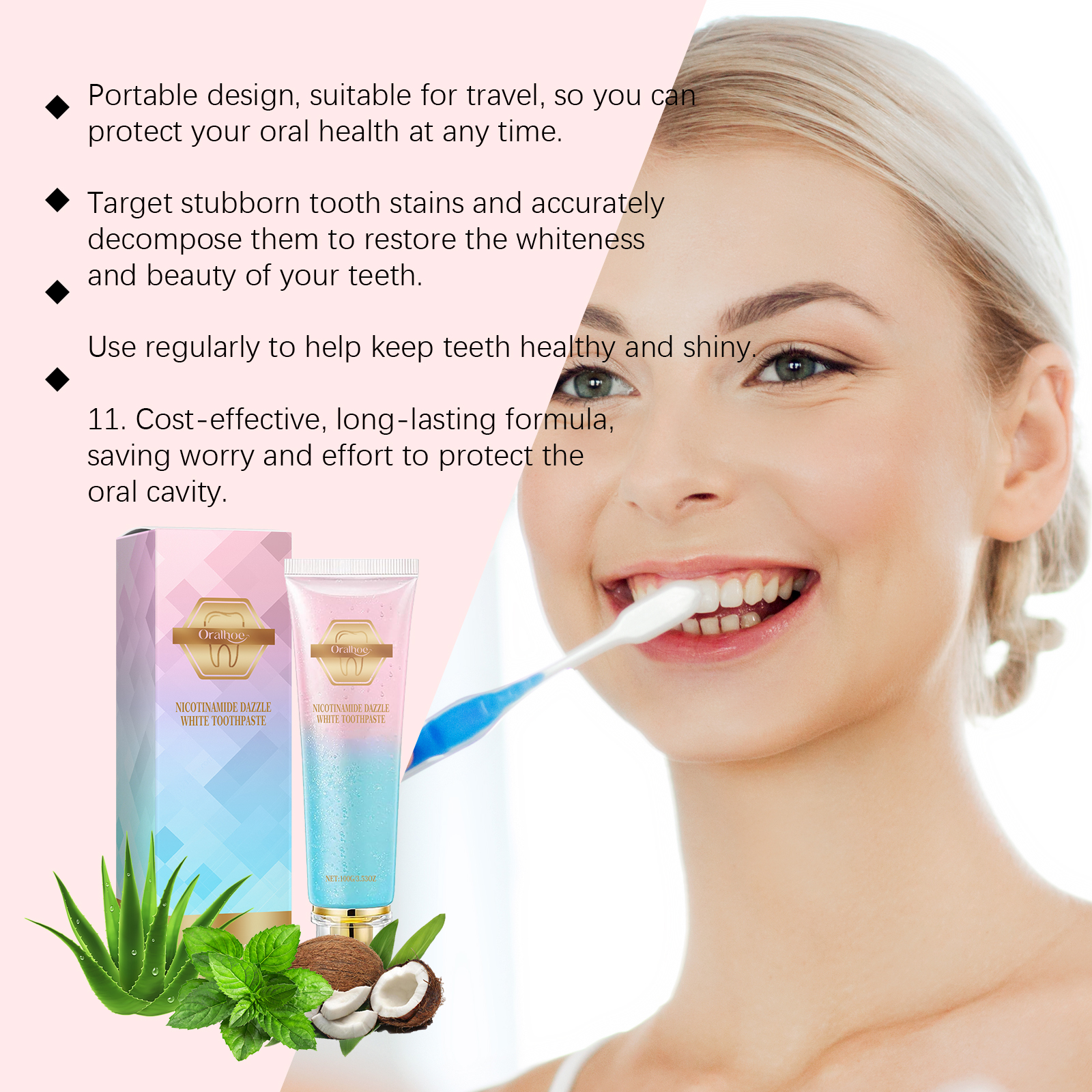 Oralhoe 100g Niacinamide Whitening Toothpaste Brighten Teeth Clean Teeth Stain Mouth Fresh Breath Oral Hygiene Bleach Toothpaste