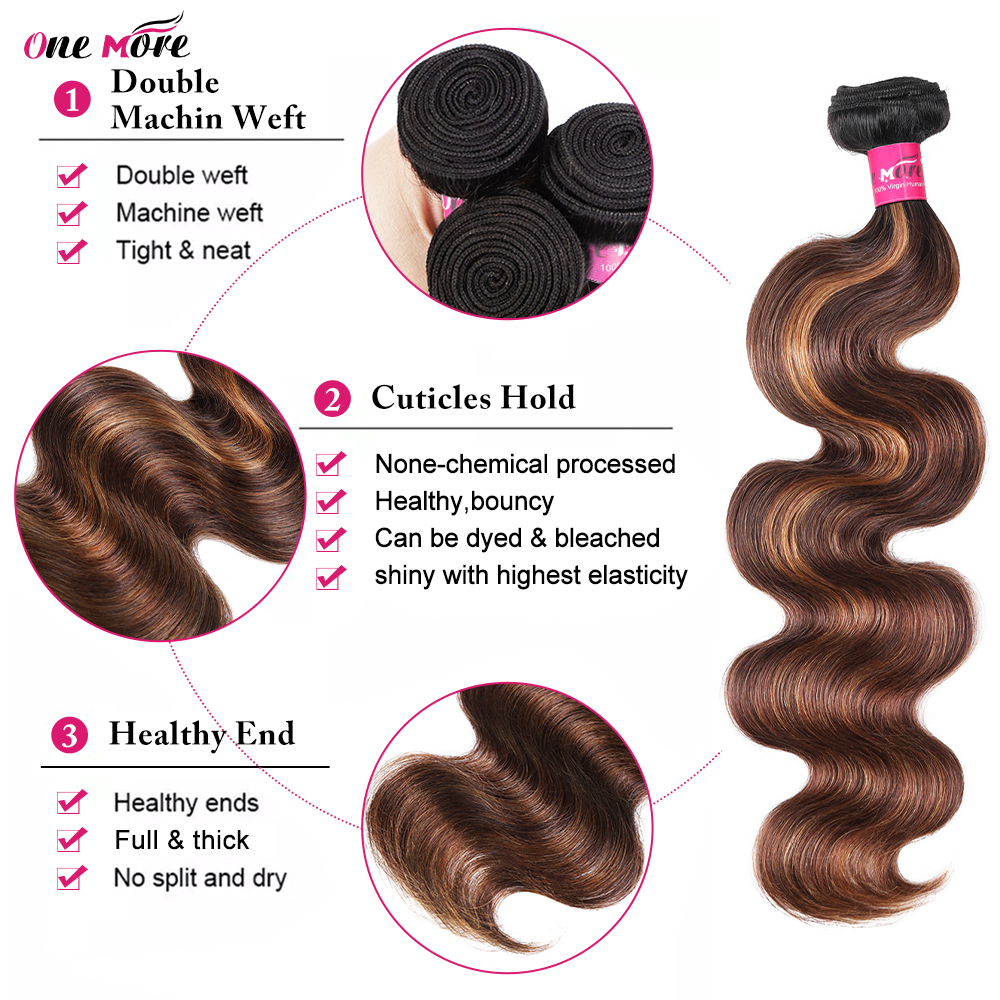 FB 30 Highlight Body Wave สี Ombre Human Hair Bundles 1B 4 30 สีน้ําตาลบราซิลผมรวมกลุ่ม 1 3 4 ผม