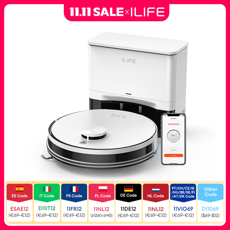 ILIFE A30 PRO 5000Pa Combo de succión, robot aspirador y trapeador, autovaciado, capacidad de 60 días, aplicación/remoto, tiempo de funcionamiento de 180 minutos