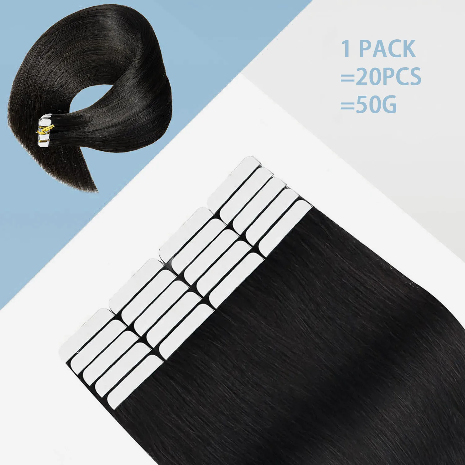 Bande droite dans les Extensions de cheveux bande de trame de peau dans les Extensions de cheveux 20 pièces 50 g/paquet adhésif Invisible 100% vrais cheveux humains femmes