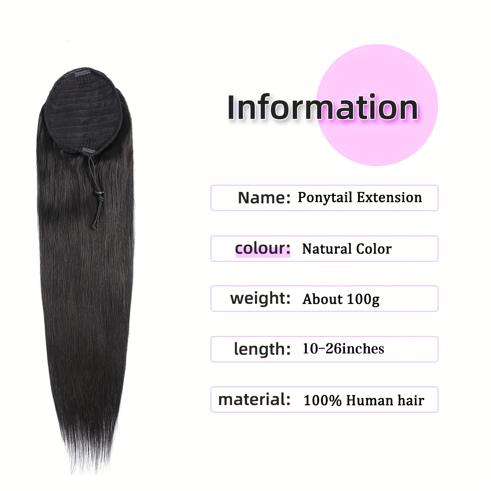 Extension de cheveux humains queue de cheval droite avec pince en cordon queue de cheval droite brésilienne 100% cheveux humains pince naturelle queue de cheval