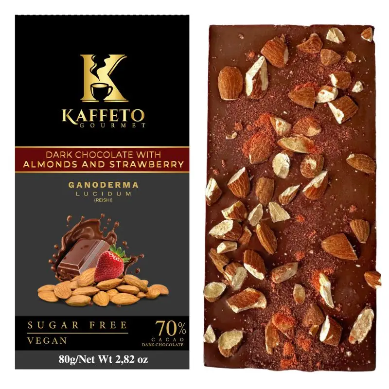 ( 5 Packs) Kaffeto Dark Chocolate Bar with Almonds & Strawberries 2,82 oz (Pack of 5)