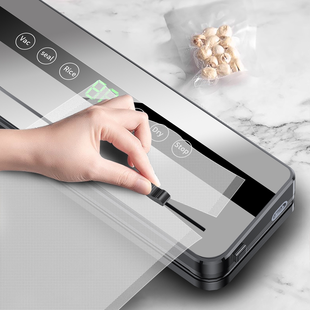 Selador a vácuo elétrico para armazenamento de alimentos de cozinha, Copo embutido, Botão de toque similar, Comida seca e úmida, 10 sacos