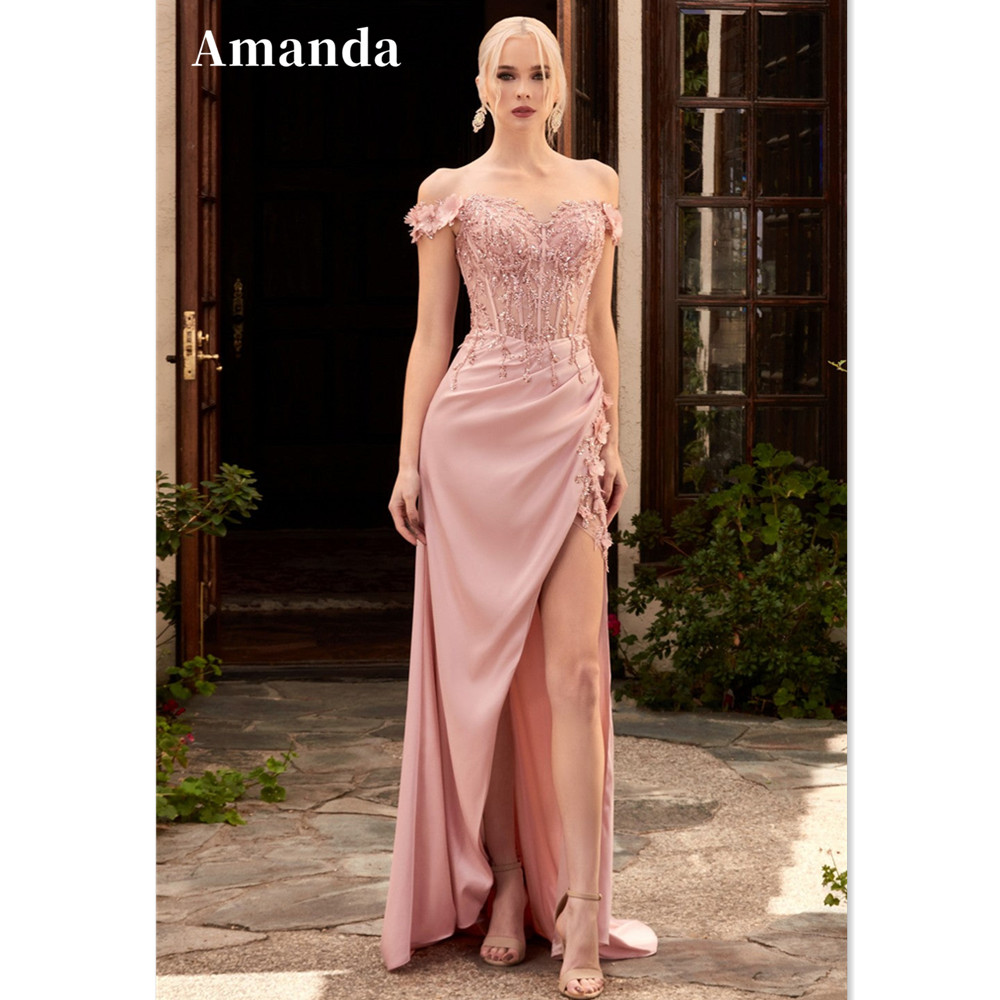 Amanda Gợi Cảm Lệch Vai Hứa Đầm Lụa Satin Nàng Tiên Cá Đầm Dự Tiệc Ren Dạ Hội Bên Chia Váy Đầm Noel