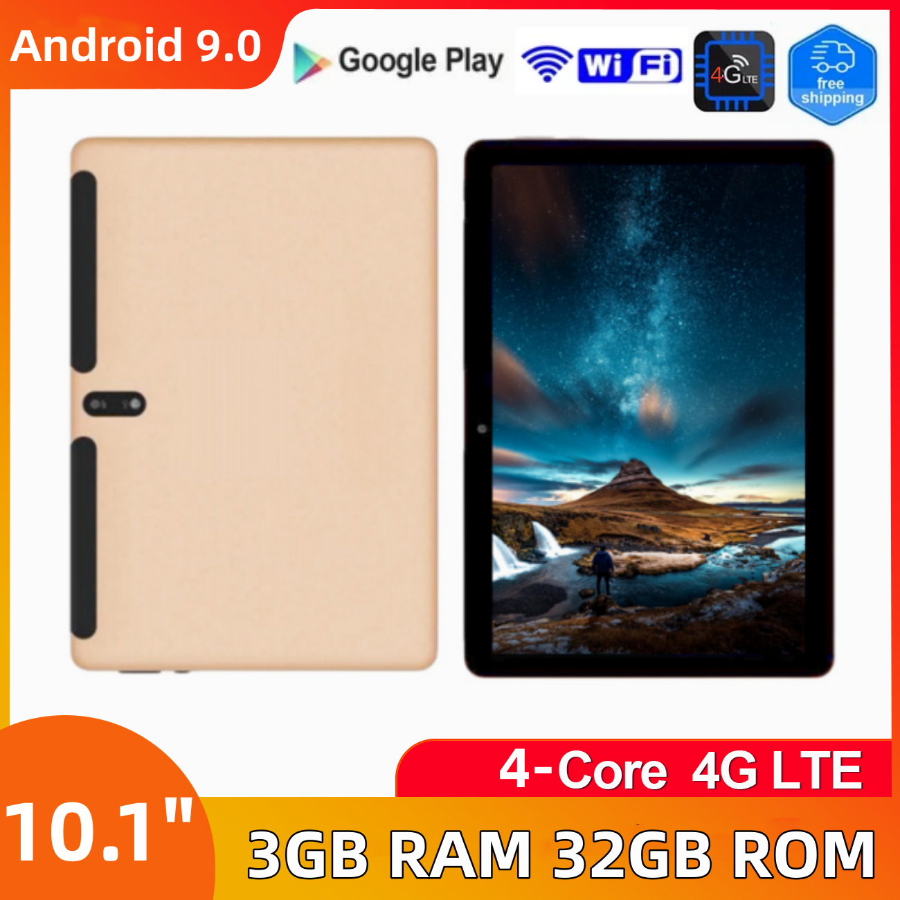 Typ-C 10.1 "Android 9,0 Tablet 4g Telefonanruf 3GB RAM 32GB ROM MTK9863 Quad-Core MTK9863 1280*800 IP-SIM-Karten * 2