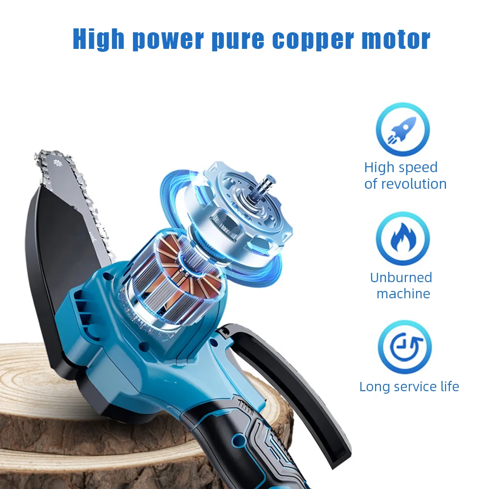 WIWISH 6Inch Kettingzaag Draadloze Elektrische Zaag Handheld Tuin Logging Kettingzaag Hout Snijden Power Tool voor Makita 21V batterij Pin