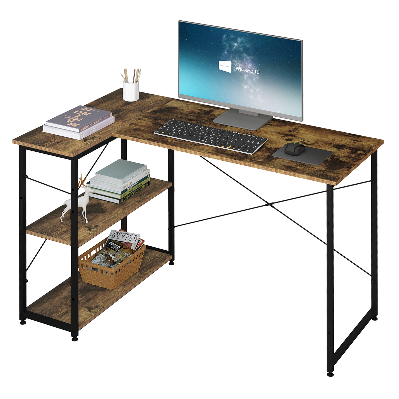 L-förmiger Büroschreibtisch, Computertisch, 120 x 72,5 x 72 cm, Ecktisch mit umkehrbarem Regal, Stauraum für Wohnzimmer, Schlafzimmer, Arbeitszimmer