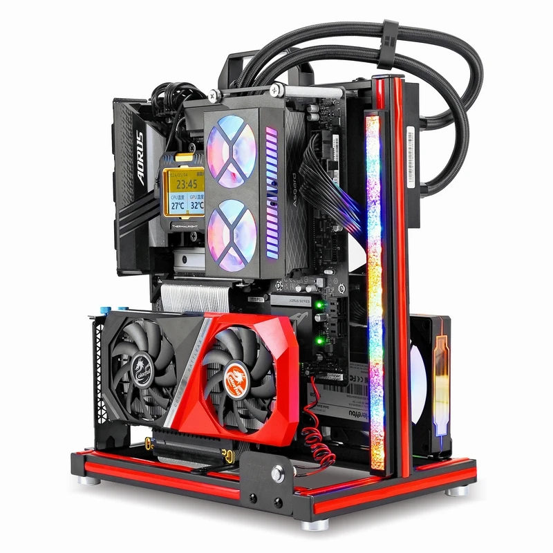 METALFISH BlockCase Aluminum Open Frame Case Support ATX/M-ATX Mainboard GPU Mount Horizontally 240 Water Cooler Gaming Cabinet