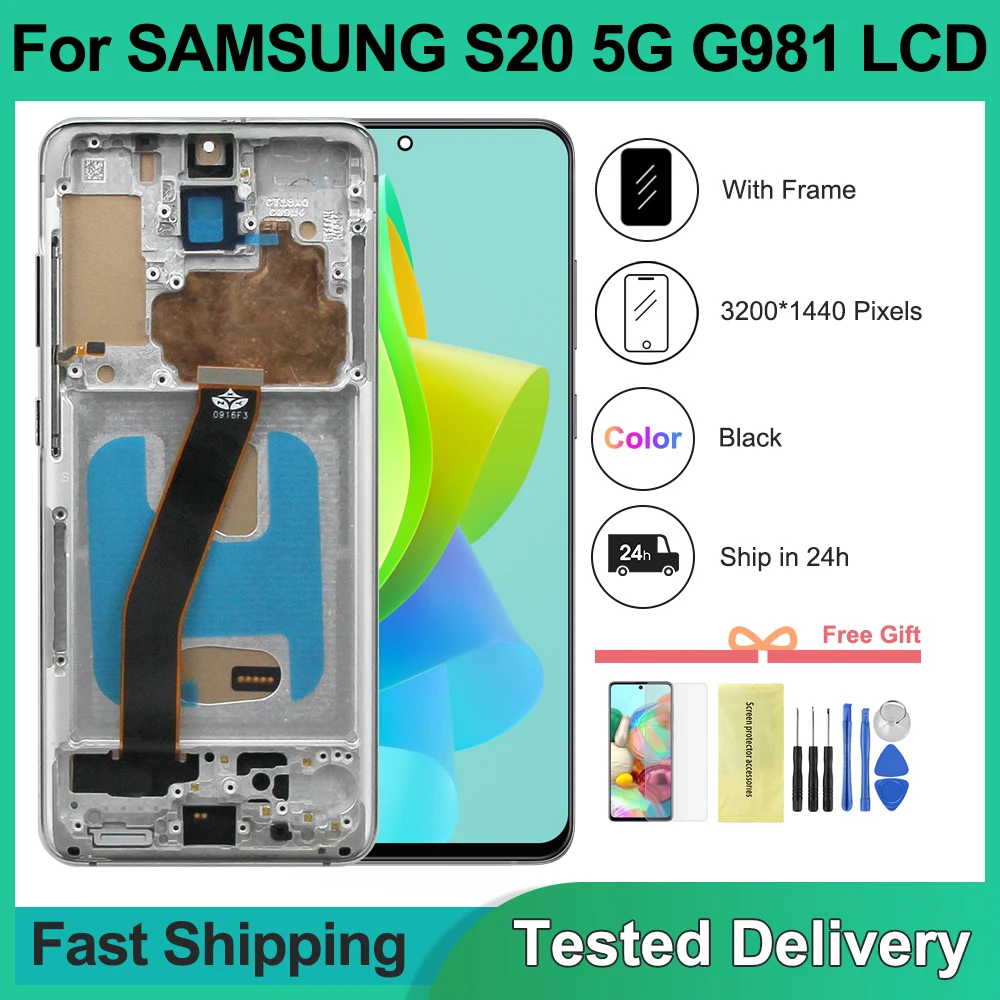 6.2 ''ทดสอบสําหรับ Samsung S20 5G LCD G981 S981F S981F/DS จอแสดงผลหน้าจอสัมผัสสําหรับ Samsung S20 5G เปลี่ยนจอแสดงผล
