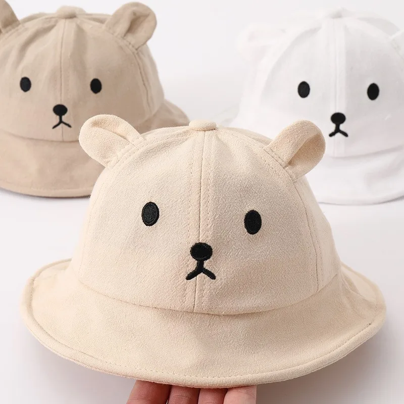 Bonito urso bebê balde chapéu com orelhas menino menina algodão crianças chapéu de sol ao ar livre verão criança panamá boné