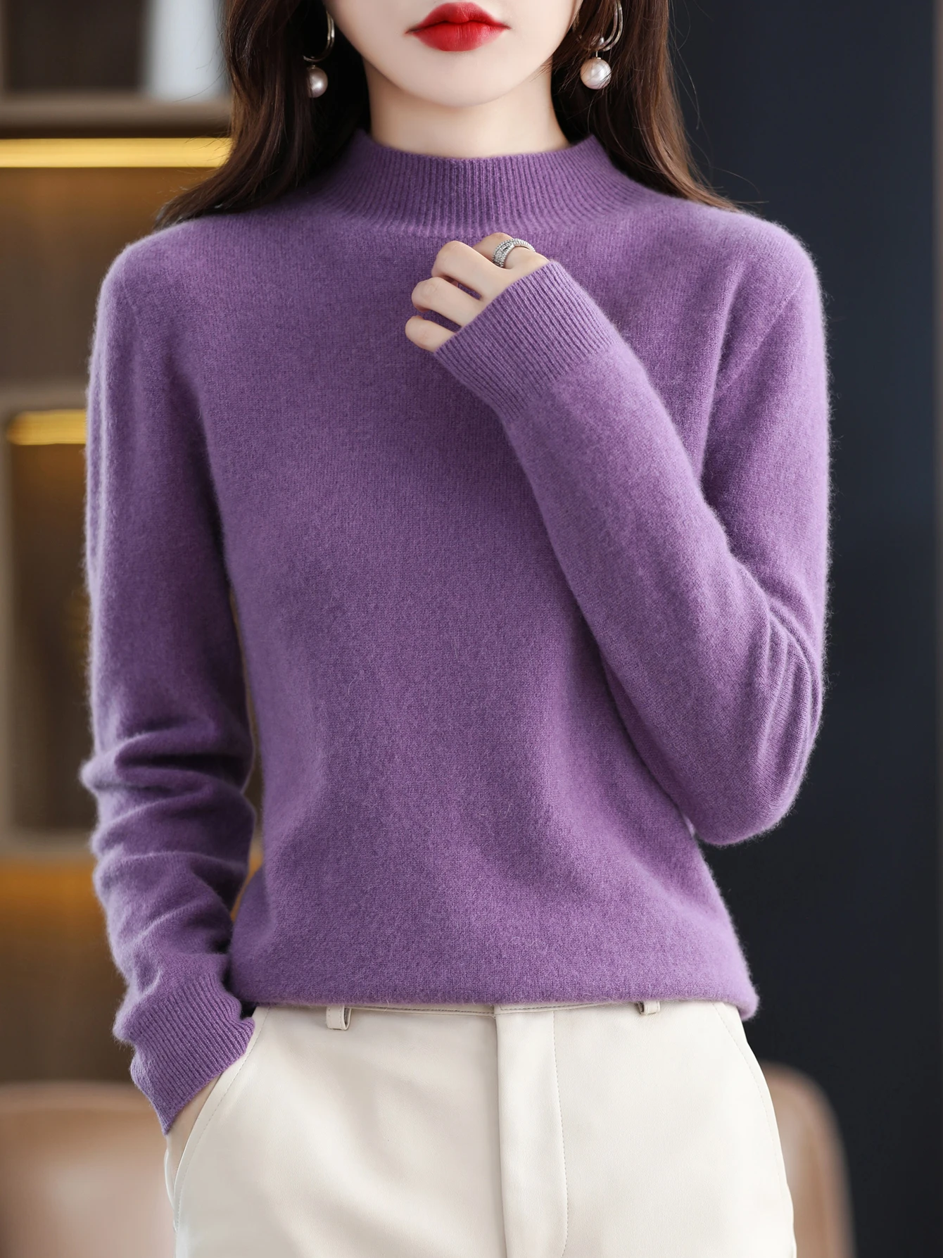 100% Merino ขนสัตว์เสื้อกันหนาวผู้หญิงคอเสื้อกันหนาวฤดูใบไม้ร่วงฤดูหนาว Basic Soft WARM Pullovers แขนยาวถักเสื้อขนสัตว์เสื้อผ้าหญิง