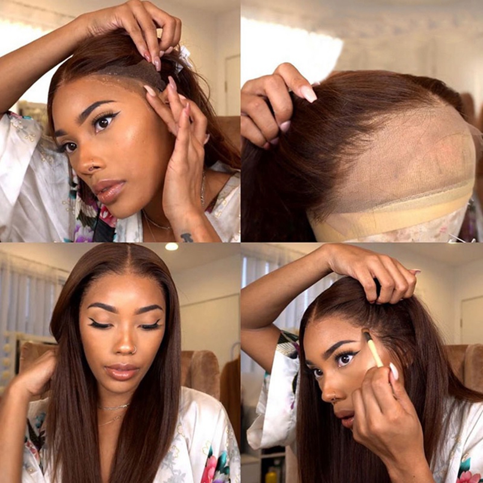 와우 엔젤 초콜릿 브라운 컬러 13x6 HD 레이스 프론트 가발 스트레이트 가발 글루리스 인간의 머리 가발 Weargo 가발 여성용 멜트 스킨