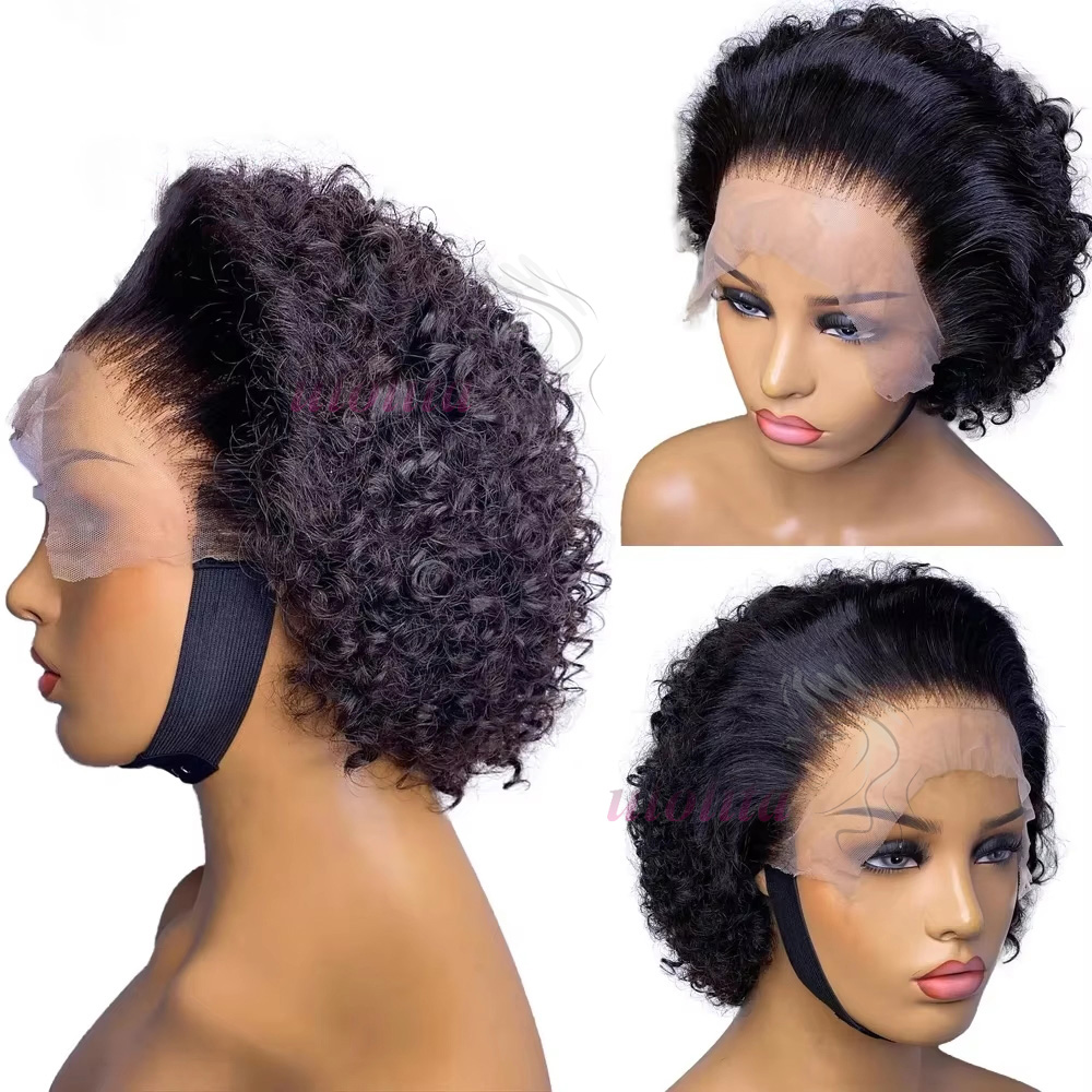 13X4 Kort Krullend Pixie Cut Pruiken Menselijk Haar Transparant Rose Krullend Kant Frontale Pruiken Menselijk Haar Voor Zwarte vrouwen