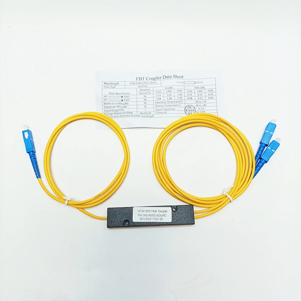 SC APC/UPC 1X2 FBT Cavo in fibra ottica Manicotto tipo conico Splitter Computer 1 punto 2 Fibra ottica Splitter Box conico da 1 a 2