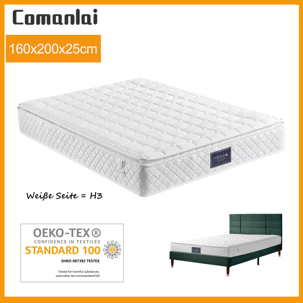 Anajqaqia Colchón de muelles de 160x200x25 cm, con dureza H3, certificación Oeko-Tex, funda acolchada de microfibra, comodidad premium para dormir