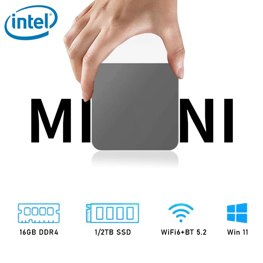 Intel Core i9 8950HK N5095A UHD graphique Mini PC Windows 11 Pro 16GB DDR4 1 to 2 to M.2 SSD WiFi 6 BT5.2 ordinateur de bureau