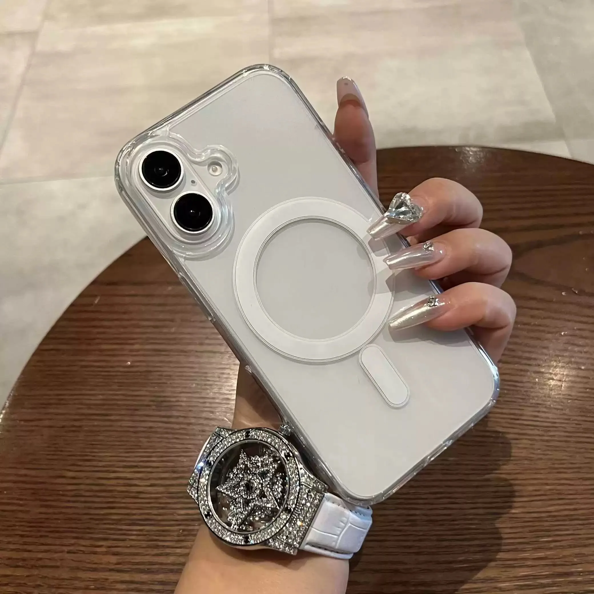 Funda de carga inalámbrica magnética Original para iPhone 16 15 14 13 12 11 Pro Max Plus HD cubierta dura transparente