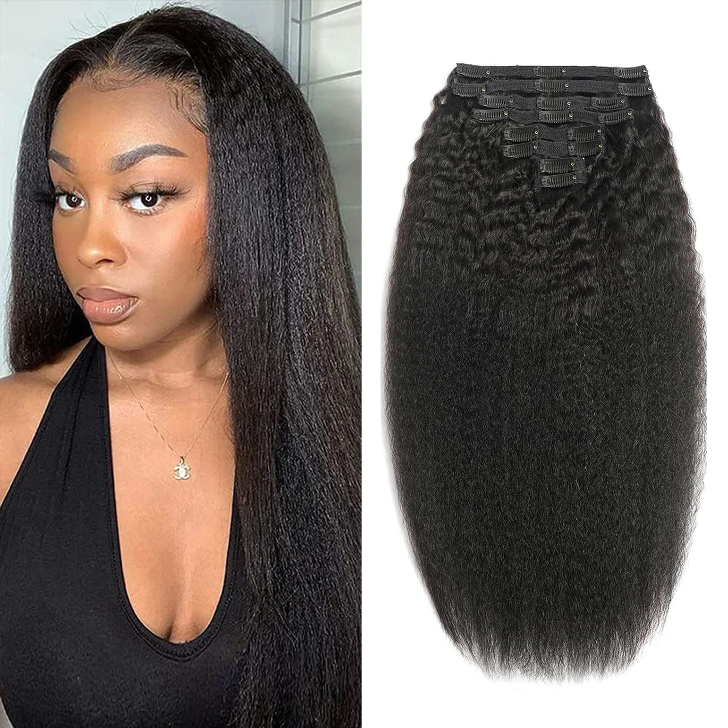 Kinky clipe reto em extensões de cabelo cabeça cheia para as mulheres 120g 240g por pacote brasileiro remy cabelo humano 8 pçs extensões clipes