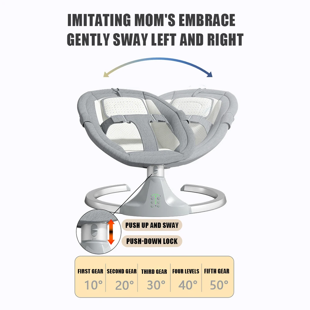 Lit de bébé à bascule électrique de luxe, balançoire inclinable, chaise pivotante automatique, ceinture de sécurité à cinq points avec télécommande