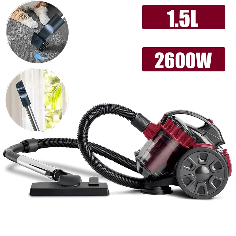2600 W beutelloser Kanister, Staubsauger, Staubsammler, Elektrowerkzeug, kabelloser Haushaltsstaubsauger für Hartböden, Teppiche, Furzhaare