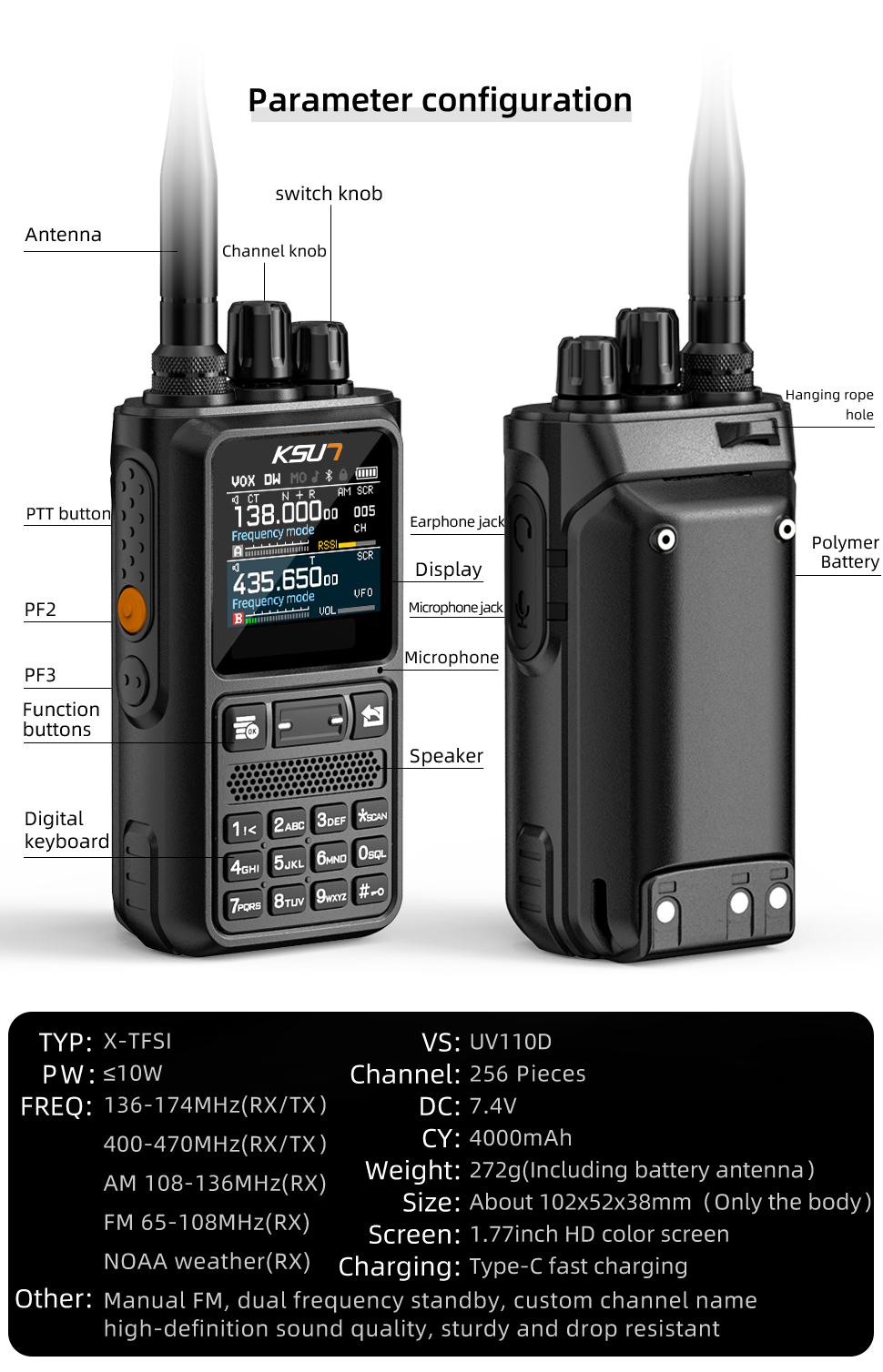 KSUT UV110D トランシーバー長距離 10 ワット強力なプロフェッショナルトランシーバーアマチュア無線局全バンド Bluetooth APP プログラム