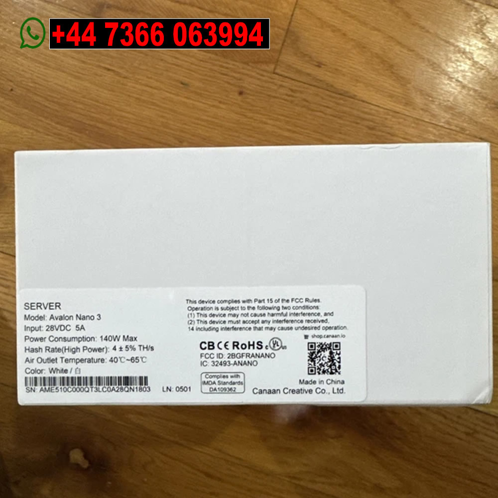 Oferta especial QZ Compre 3 e ganhe 2 grátis Canaan Avalon Nano 3 Preto, Taxa Hash 4 TH/s Entrada 28VDC 5A Pwr Consumo 140W