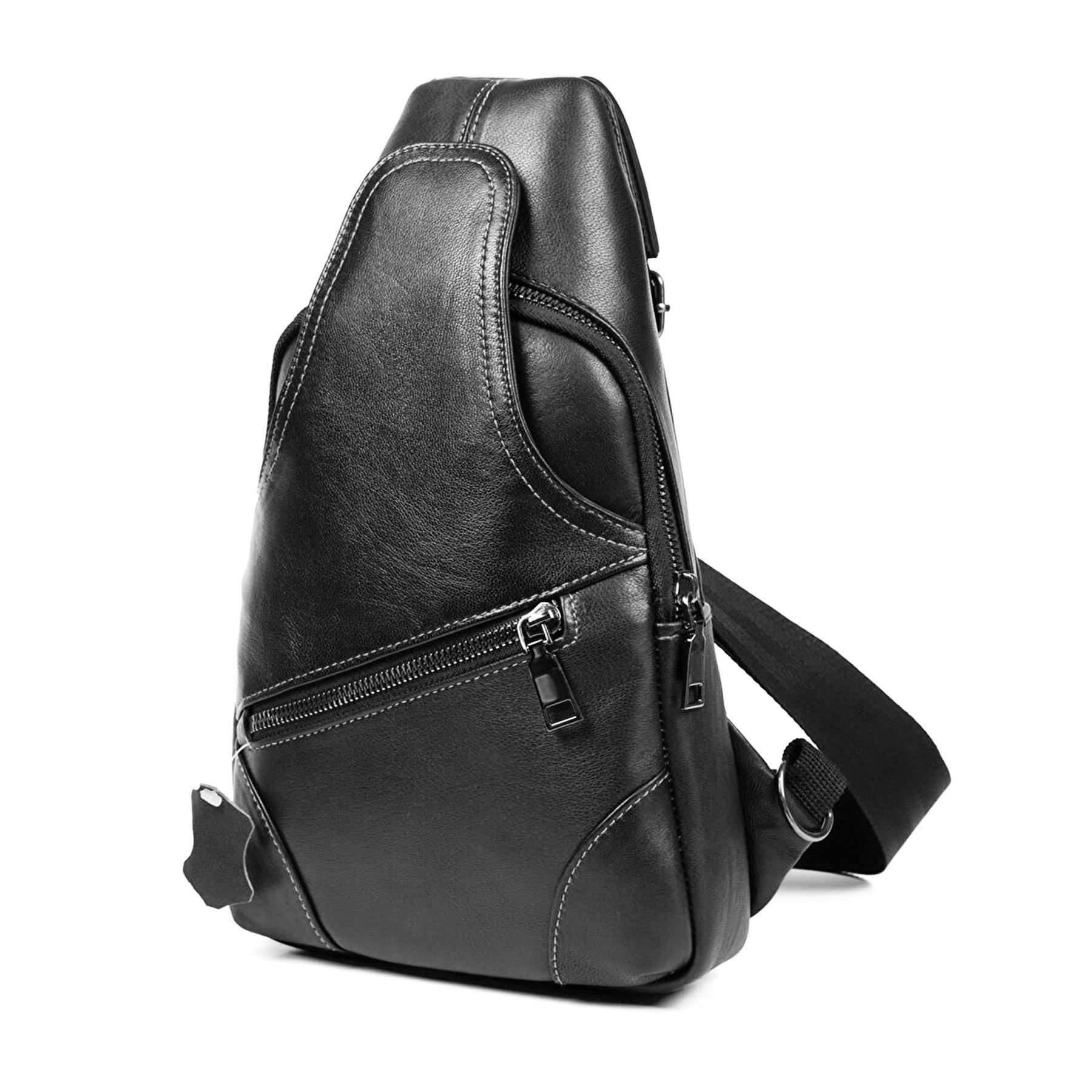 Lederax Genuine Leather Crossbody Bag Double Side Strap Chest Bag Bodybag