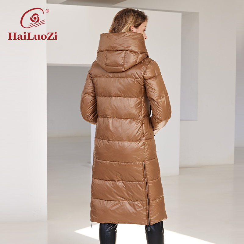 HaiLuoZi 2024 nueva chaqueta de invierno para mujer, Parkas largas y cálidas a prueba de viento con capucha y cremallera acolchadas informales ajustadas de algodón para mujer, abrigo para mujer 6055