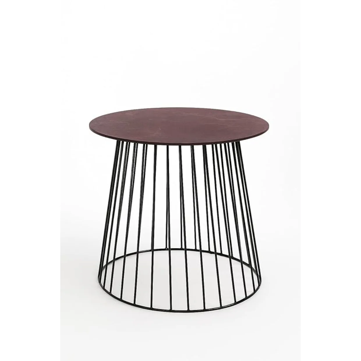 Tavolino Rotondo in Ardesia Bordeaux e Ferro – Ø 60 cm – Piano in Pietra Naturale 1 cm – Altezza 57,5 cm – Design Moderno Made in Italy per Salotto e Terrazza | Kalu Creations