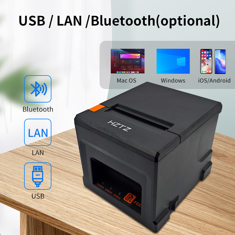 HZTZ 80mm termiczna drukarka pokwitowań HZ-8360 automatyczny nóż restauracja kuchnia drukarka POS USB LAN Bluetooth